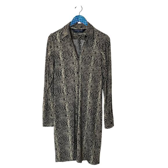 NORMA KAMALI Jersey Snakeskin Print Long Sleeve Mini Shirt Dress Size Medium - Picture 2 of 9
